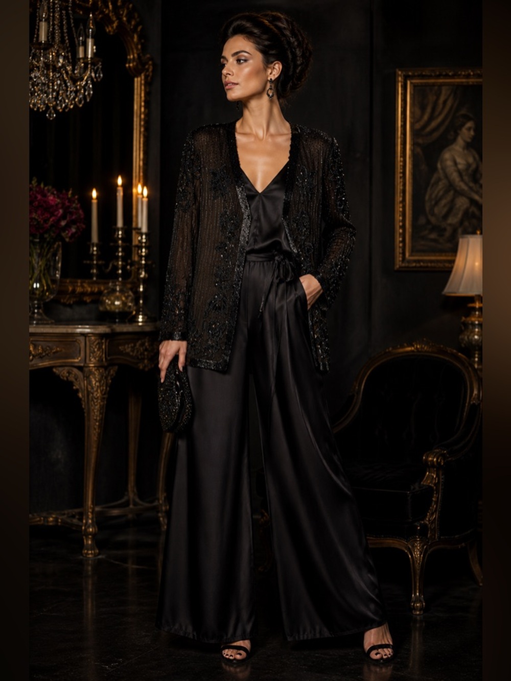 🖤 Vintage Silk-Beaded Evening Jacket – Hand-Embellished Black Glamour 🖤